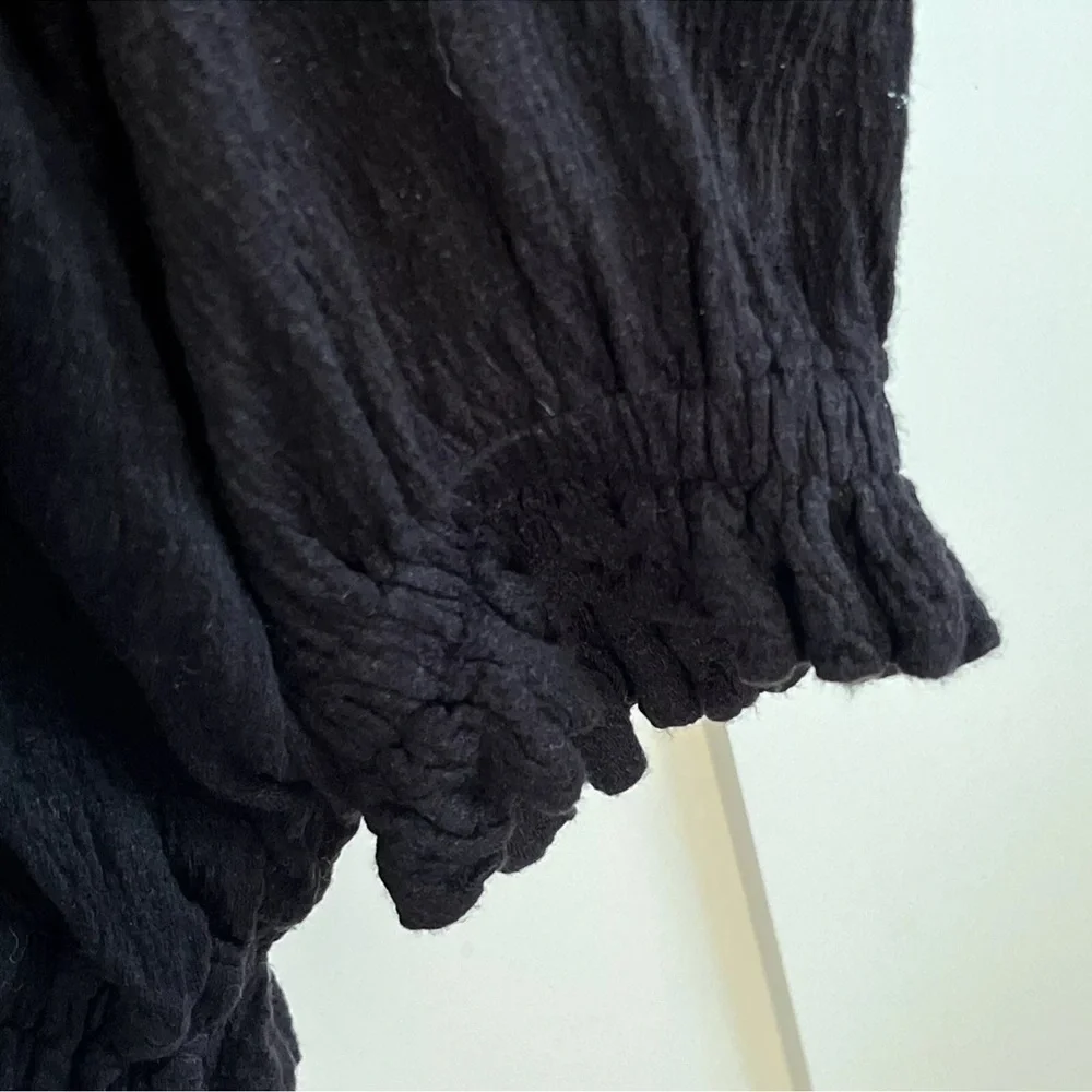 Free People Black Ruffled Embellished Long Sleeve Blouse - Picture 11 of 15